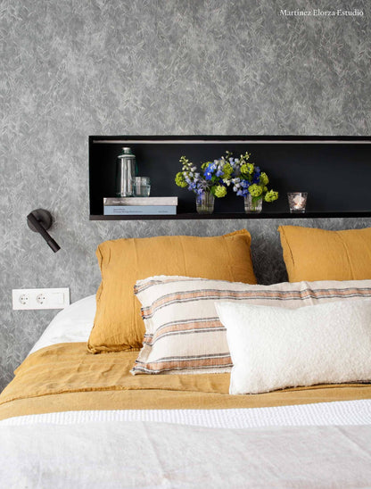 Rob Leaves wallpaper by Coordonné in Onyx, shown in a styled room