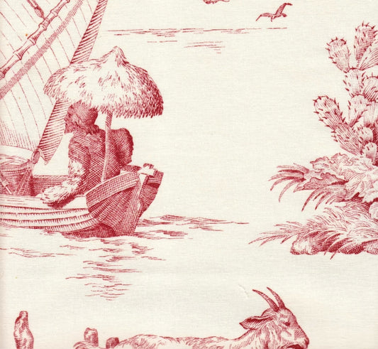Robinson Crusoe Toile Rouge fabric by Charles Burger