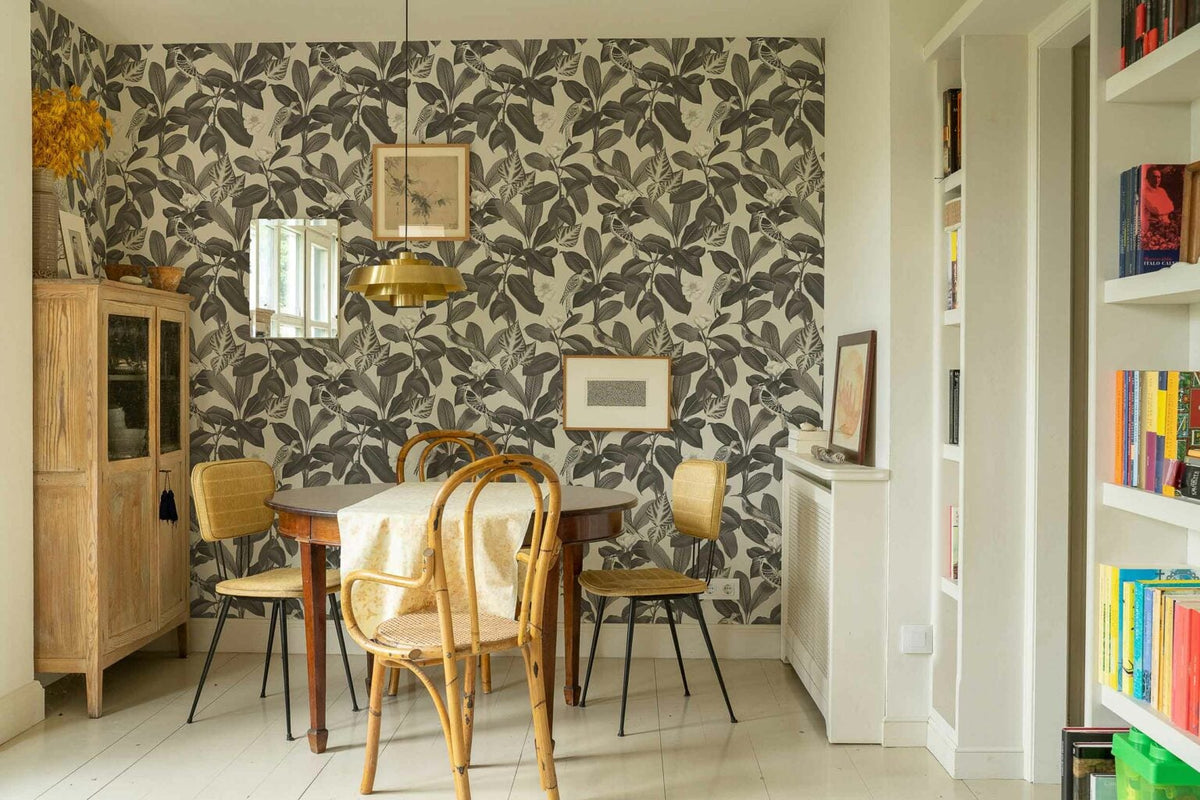 Rocio wallpaper by Coordonné in Arroz, shown in a styled room