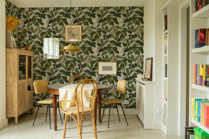 Rocio wallpaper by Coordonné in Cielo, shown in a styled room