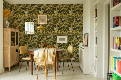 Rocio wallpaper by Coordonné in Cúrcuma, shown in a styled room