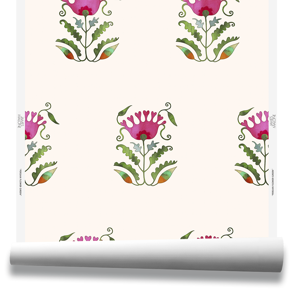 Persian Flower Wallpaper by James Malone in Green