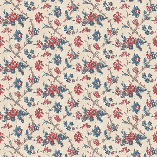 Rosa Antique Wide-Width Red/Blue wallpaper by Penny Morrison
