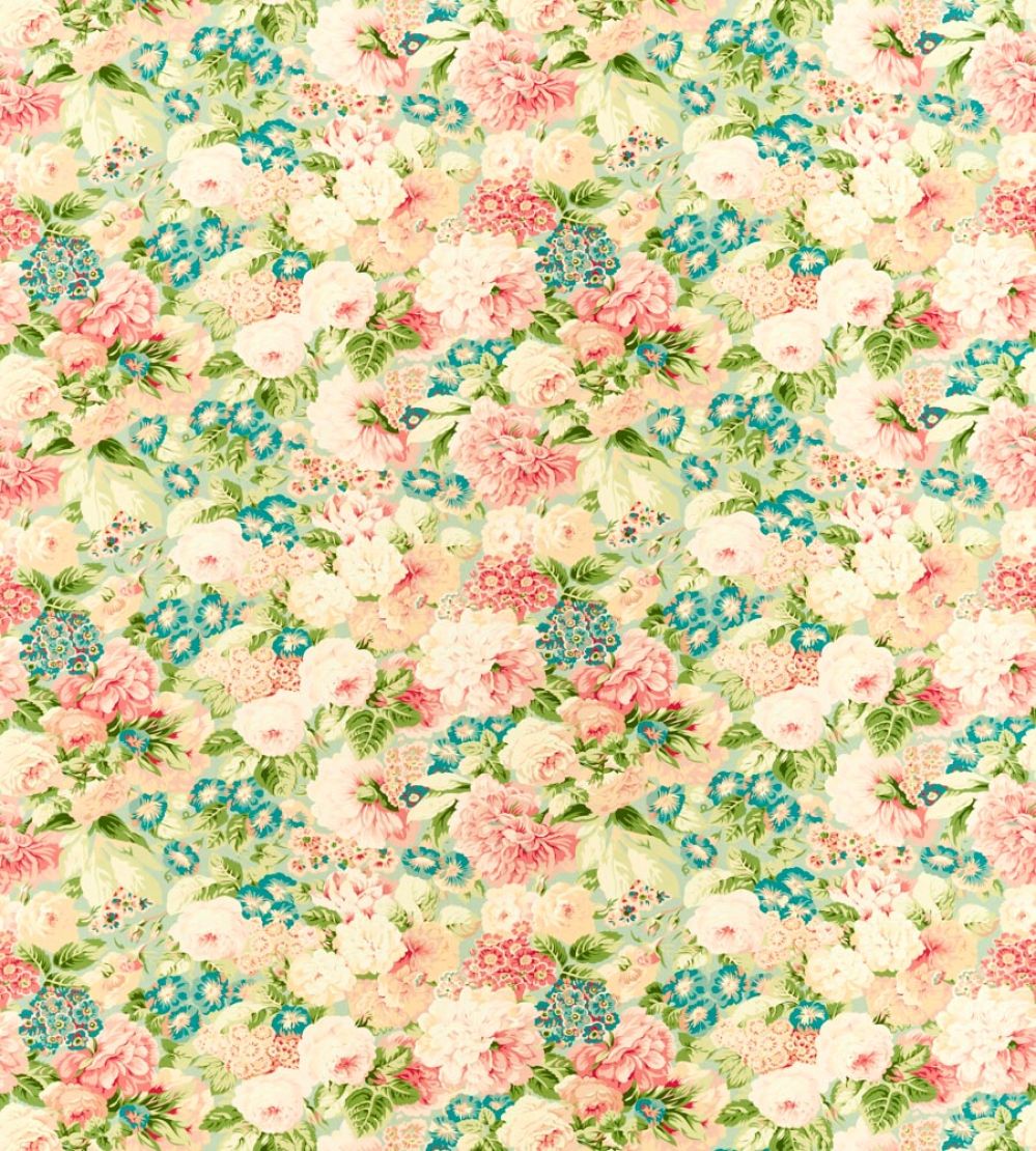 Rose & Peony Fabric by Sanderson Sage/Coral