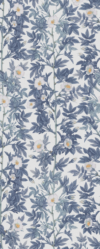 Rose Hip Blue mural by Rebel Walls