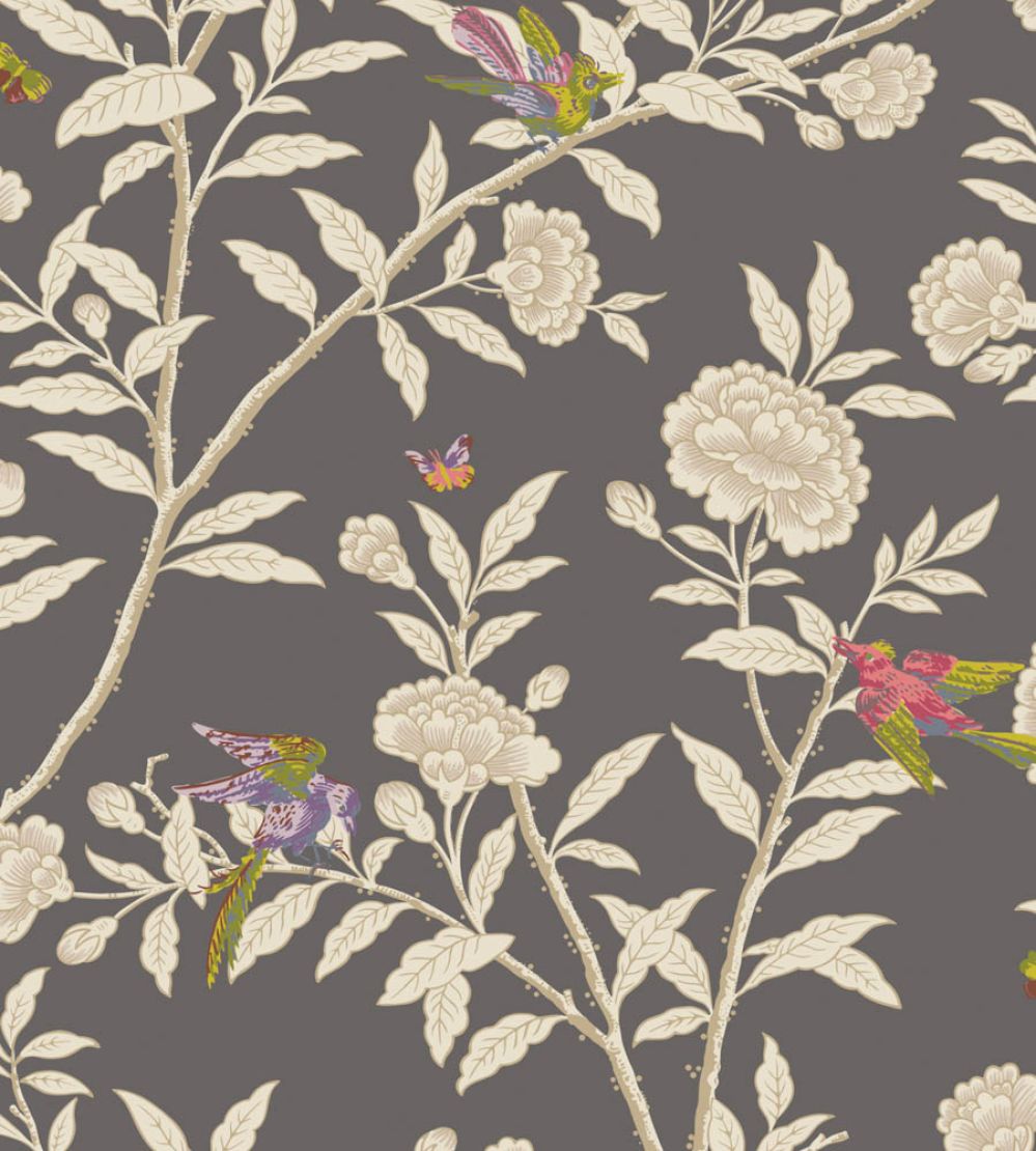 Roseberry With Birds Wallpaper by Cole & Son Soft Charcoal