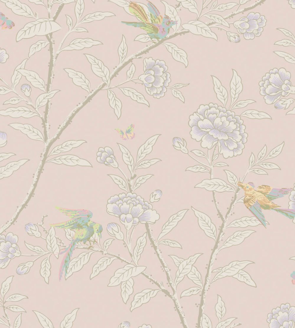 Roseberry With Birds Wallpaper by Cole & Son Shell Pink