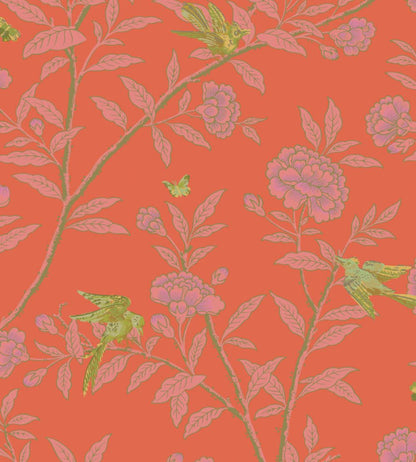 Roseberry With Birds Wallpaper by Cole & Son Vermillion