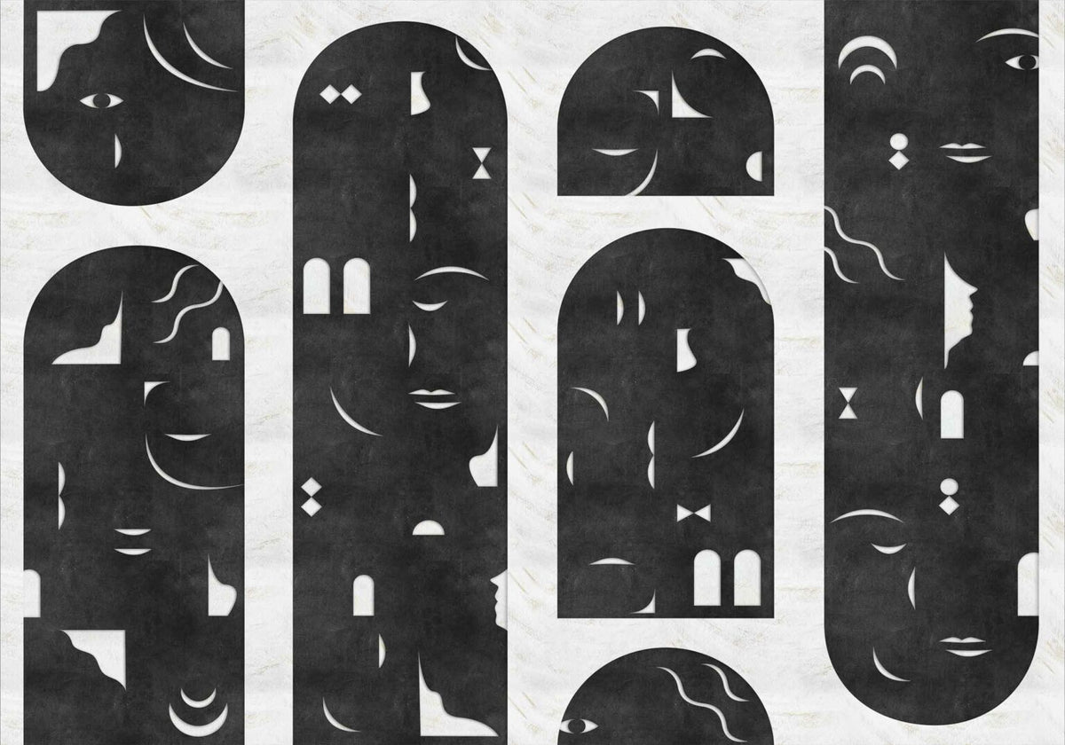 Rostros mural by Coordonné in Black, flat pattern view