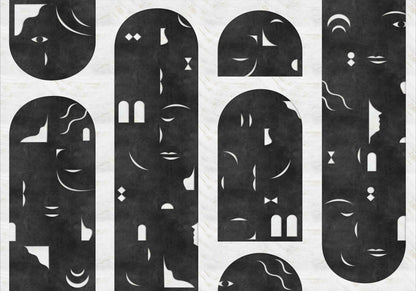 Rostros mural by Coordonné in Black, flat pattern view