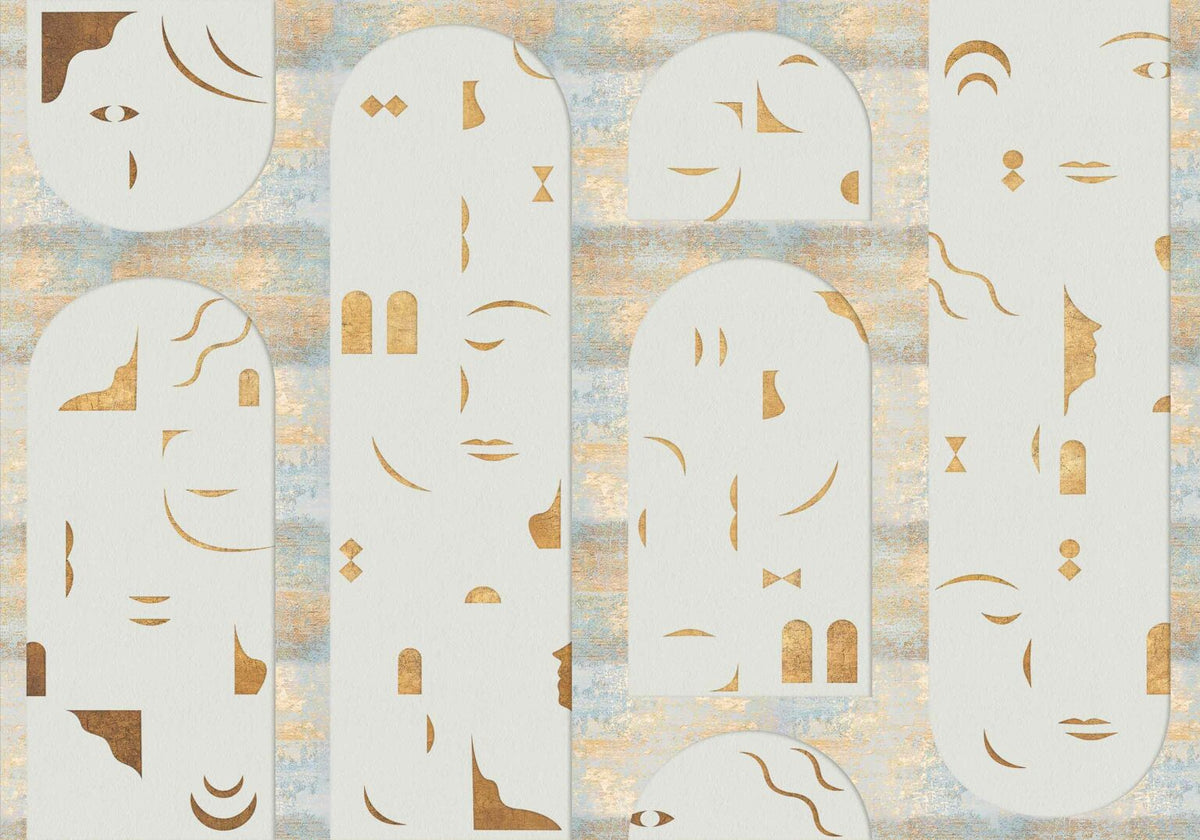 Rostros mural by Coordonné in Gold, flat pattern view