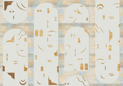 Rostros mural by Coordonné in Gold, flat pattern view