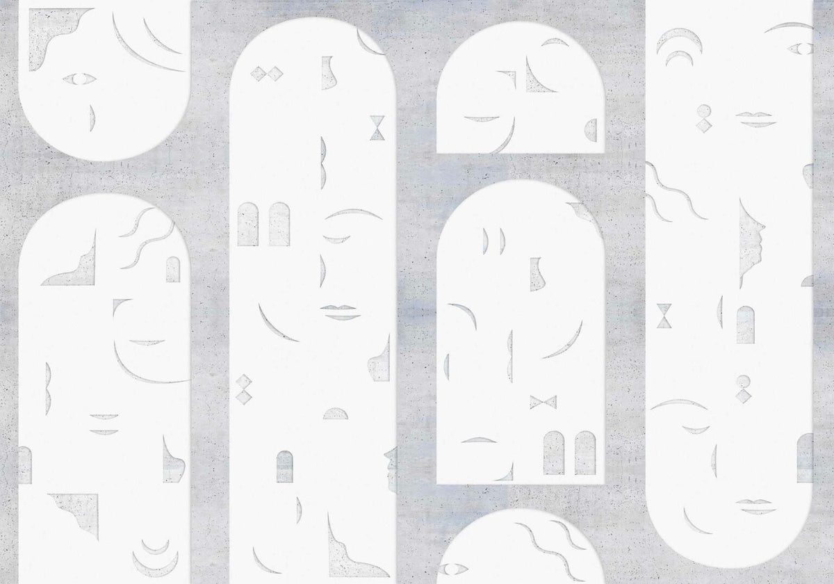 Rostros mural by Coordonné in Grey, flat pattern view