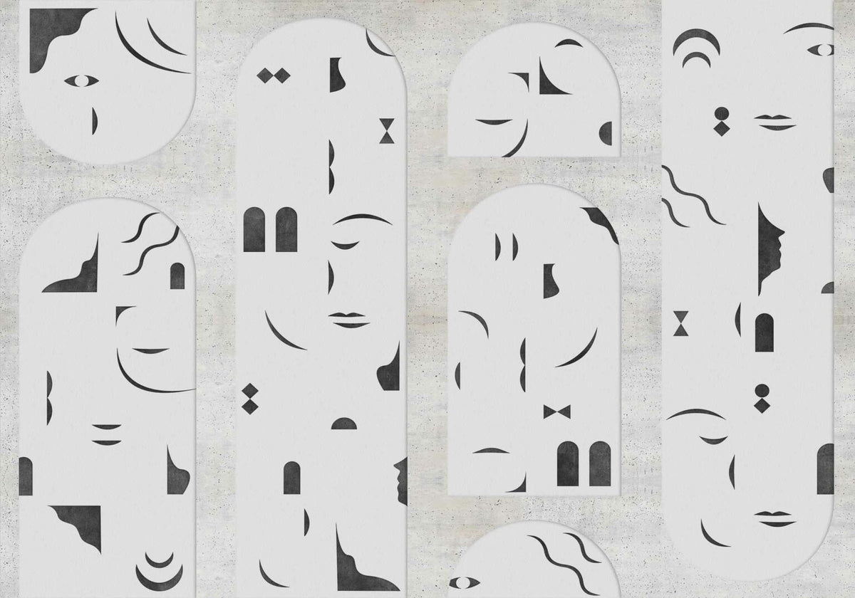 Rostros mural by Coordonné in Off, flat pattern view