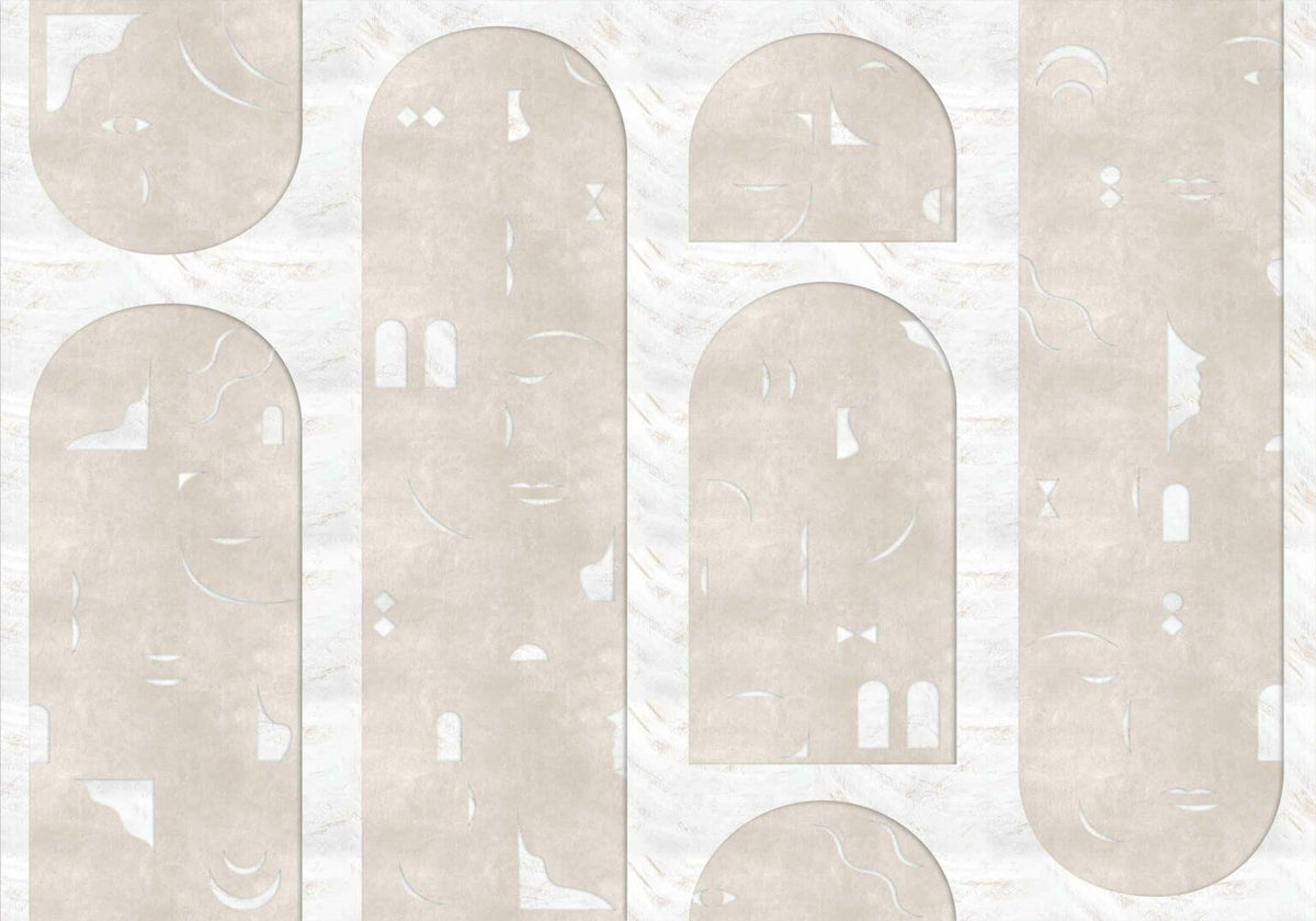 Rostros mural by Coordonné in Sand, flat pattern view