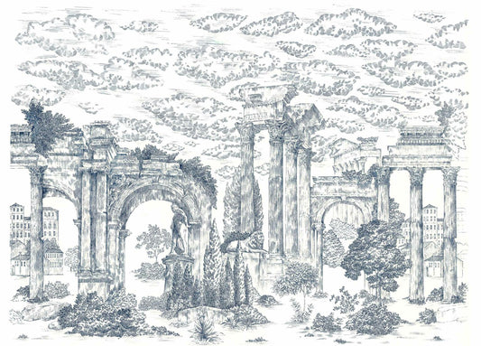 Ruins mural by Coordonné in Cobalt, flat pattern view