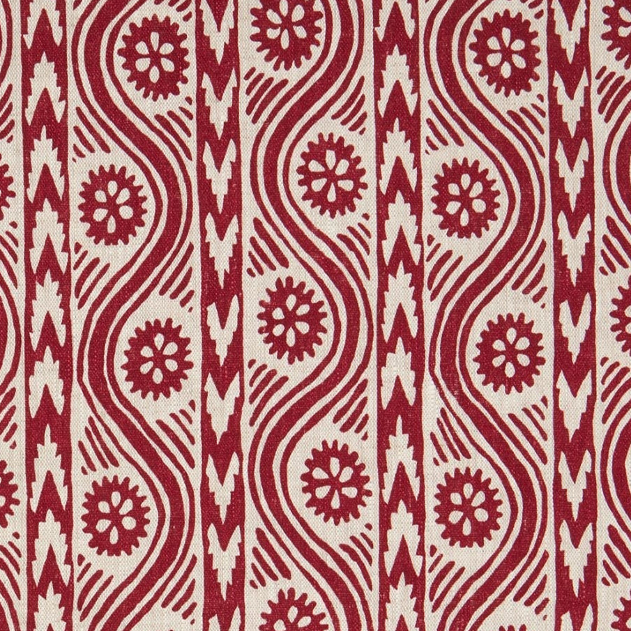 Ruslan Printed Linen Fabric by Volga Linen in Red/Natural