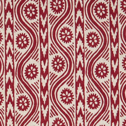 Ruslan Printed Linen Fabric by Volga Linen in Red/Natural