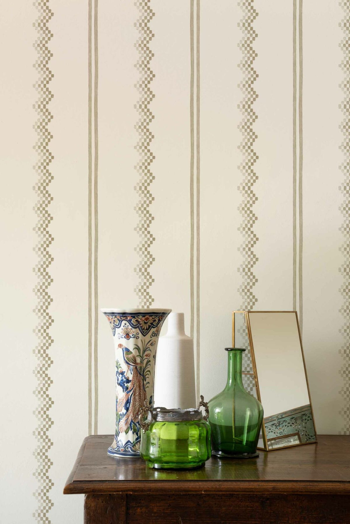 Ruta wallpaper by Coordonné in Arena, shown in a styled room