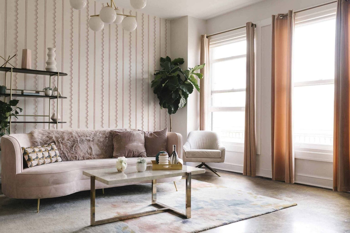 Ruta wallpaper by Coordonné in Arenisca, shown in a styled room