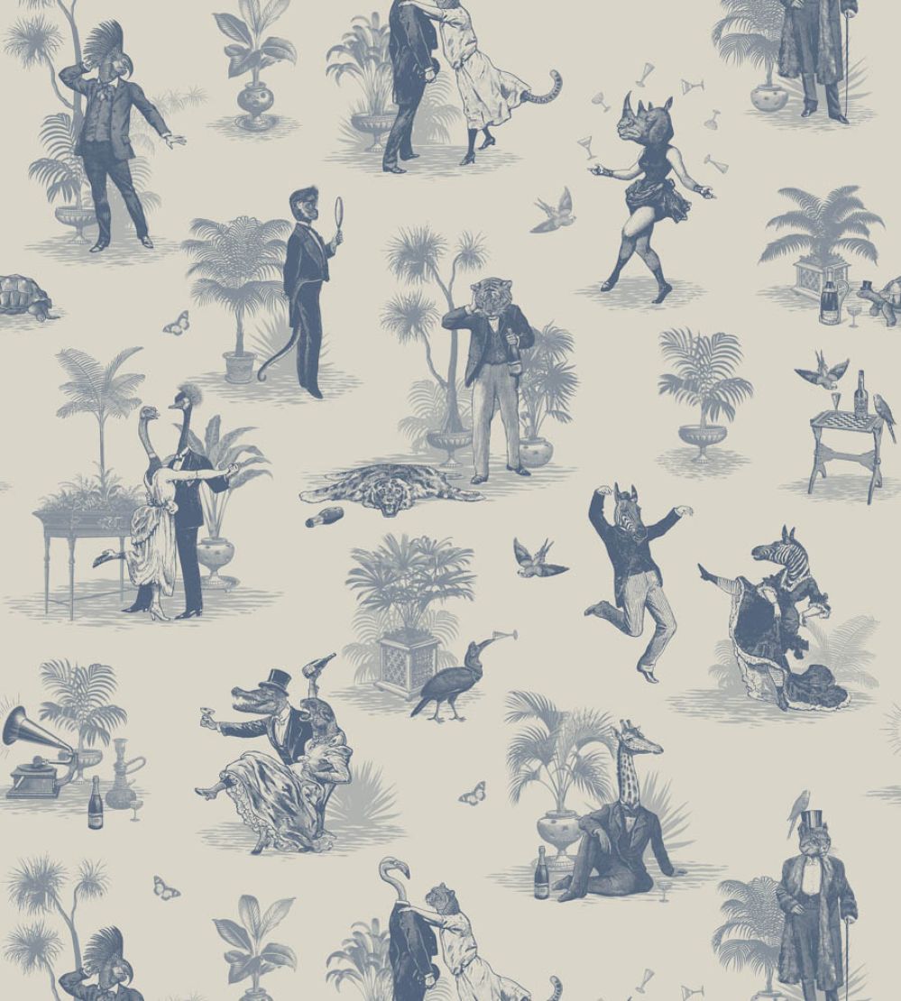 Safari Soiree Wallpaper by Divine Savages Heron Blue
