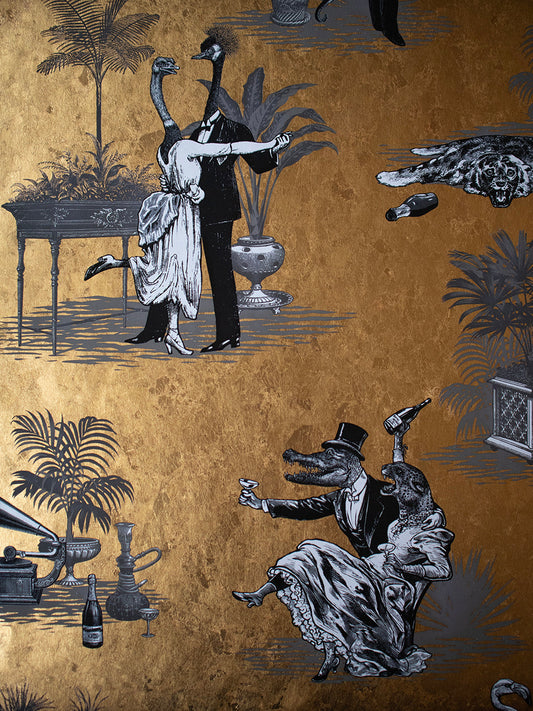 Safari Soiree Gold Leaf Wallpaper by Divine Savages in Gold Leaf, pattern swatch