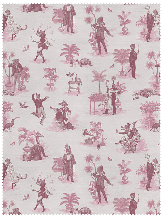Safari Soiree Linen Fabric by Divine Savages in Rouge, pattern swatch
