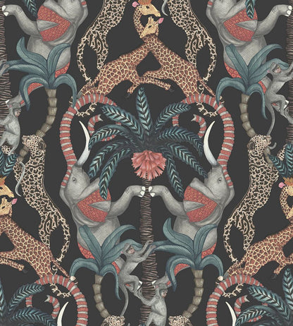 Safari Totem Wallpaper by Cole & Son Ruby & Print Room Blue on Charcoal