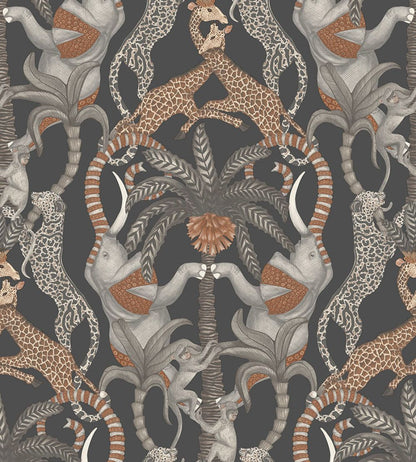 Safari Totem Wallpaper by Cole & Son Ginger & Taupe on Charcoal