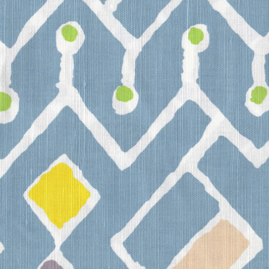 Sahara Multi Color Sky Peach Yellow Lime on White fabric by Alan Campbell