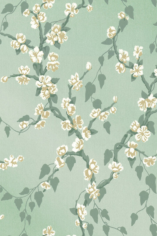 Sakura wallpaper by Little Greene in Aqua Lustre