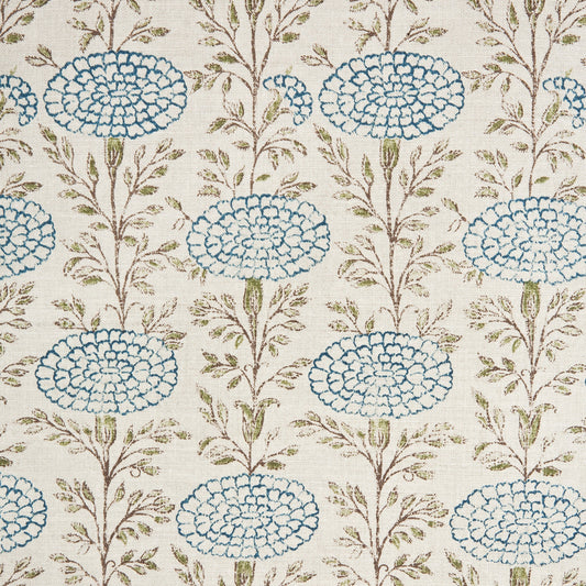 Samode Indigo Natural fabric by Lisa Fine Textiles