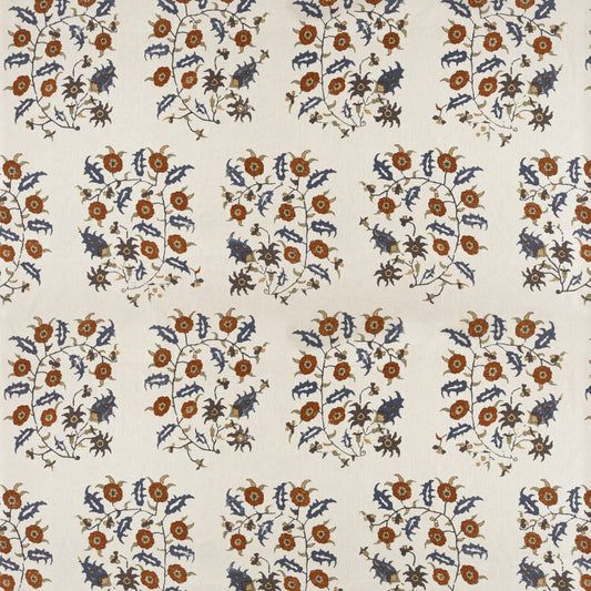 Samode Blue/Ginger fabric by Penny Morrison