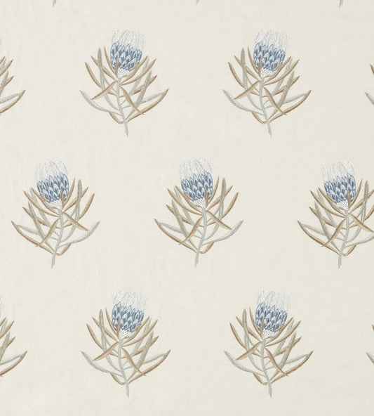 Protea Flower Fabric by Sanderson China Blue / Linen
