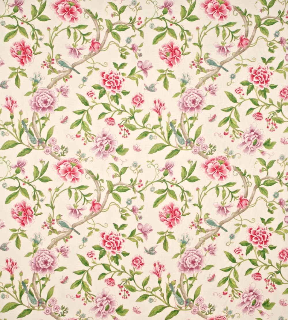 Porcelain Garden Fabric by Sanderson Magenta/Leaf Green