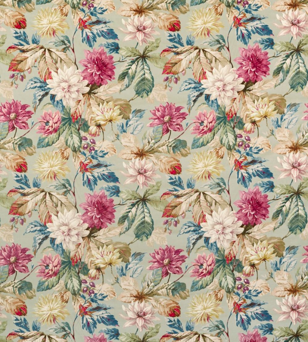 Dahlia And Rosehip Velvets Fabric by Sanderson Mulberry / Grey