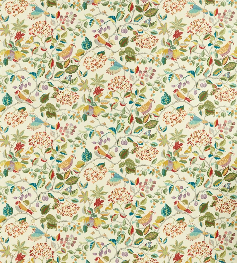 Birds And Berries Fabric by Sanderson Rowan Berry