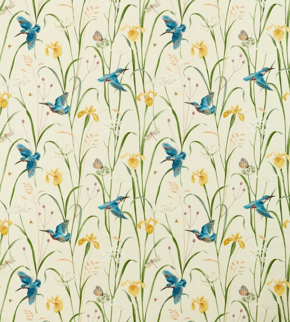 Kingfisher And Iris Fabric by Sanderson Azure/Linen