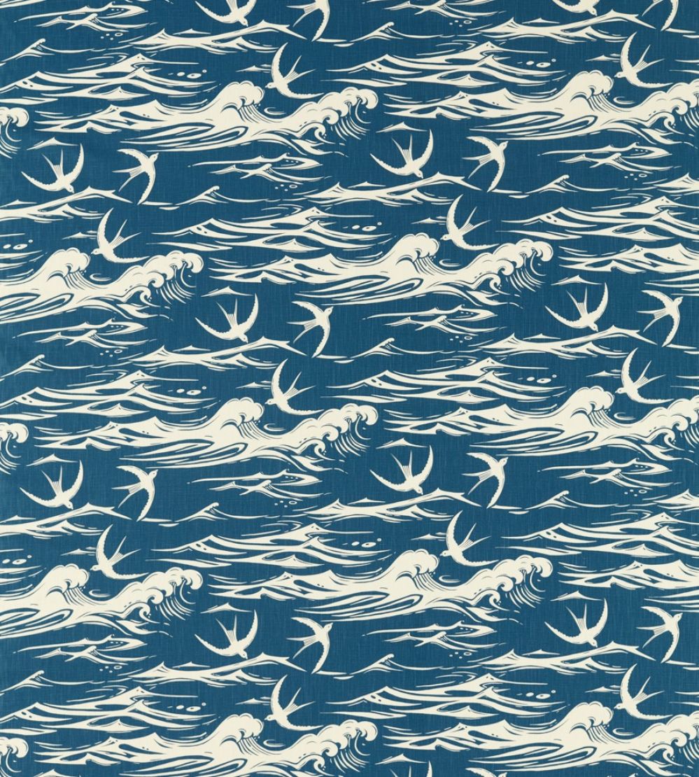 Swallows At Sea Fabric by Sanderson Navy