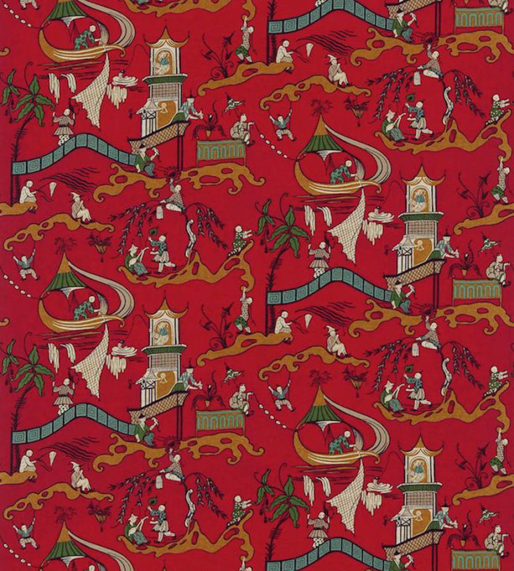 Pagoda River Fabric by Sanderson Red/Gold