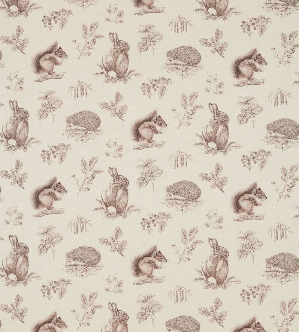 Squirrel & Hedgehog Fabric by Sanderson Walnut/Linen