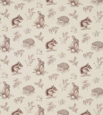 Squirrel & Hedgehog Fabric by Sanderson Walnut/Linen