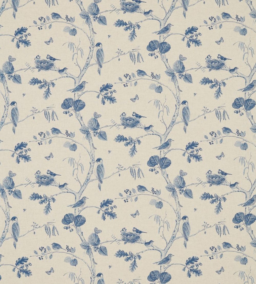Woodland Chorus Fabric by Sanderson Indigo/Linen