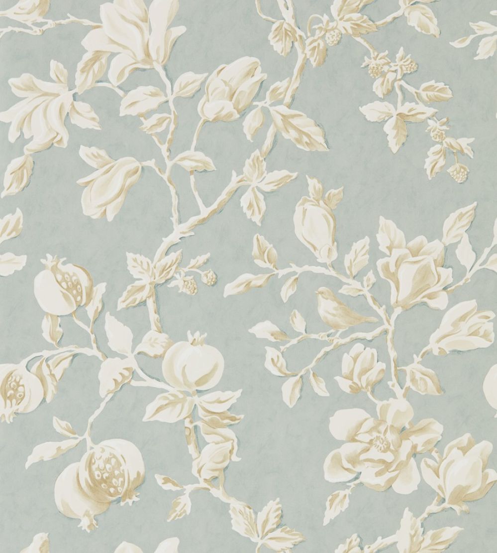 Magnolia & Pomegranate Wallpaper by Sanderson Grey Blue/Parchment