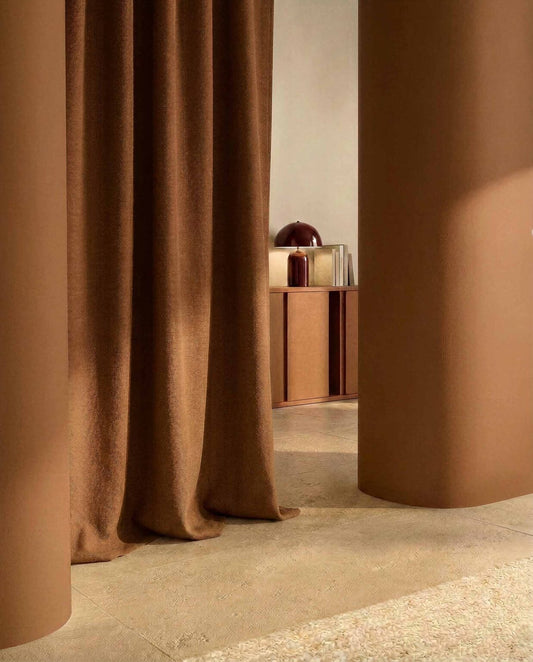 Sarga fabric by Coordonné in Albero, shown in a styled room