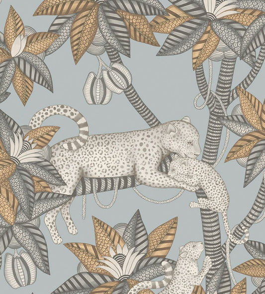 Satara Wallpaper by Cole & Son Slate & White Mica on Print Room Blue