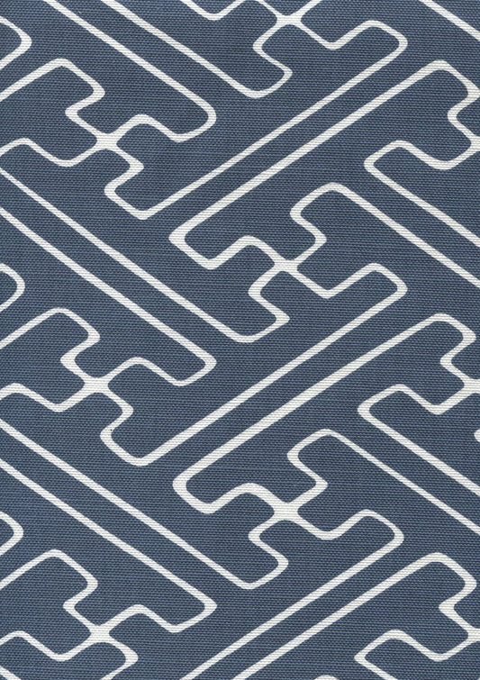 Saya Gata Navy on White fabric by Alan Campbell