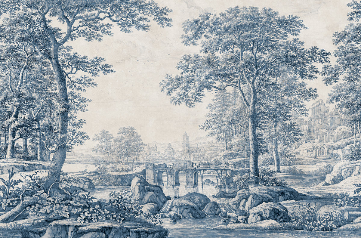 Scenic Lake Blue mural by Rebel Walls