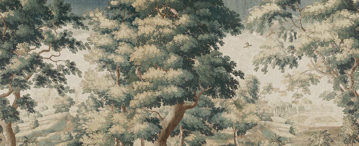 Scenic Tapestry Green mural by Rebel Walls