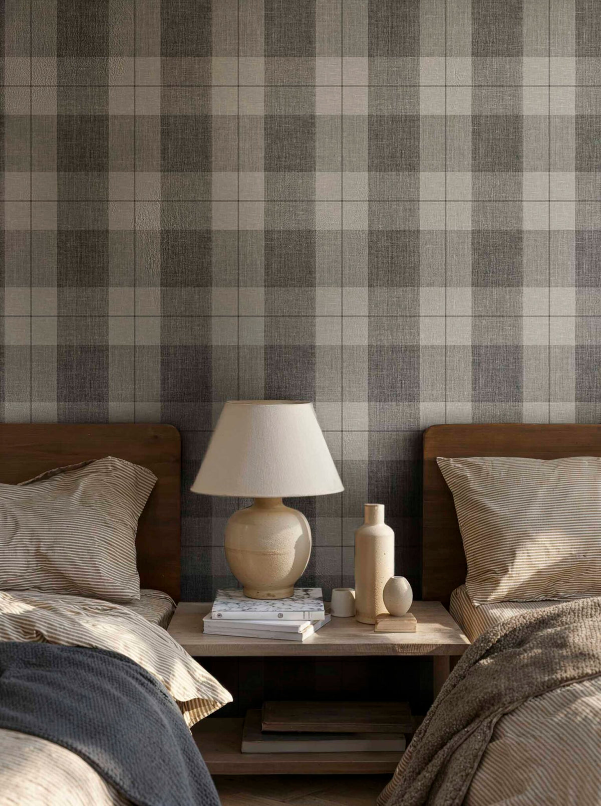 Scoticus contract wallcovering by Coordonné in Black 64960500, shown in a styled room